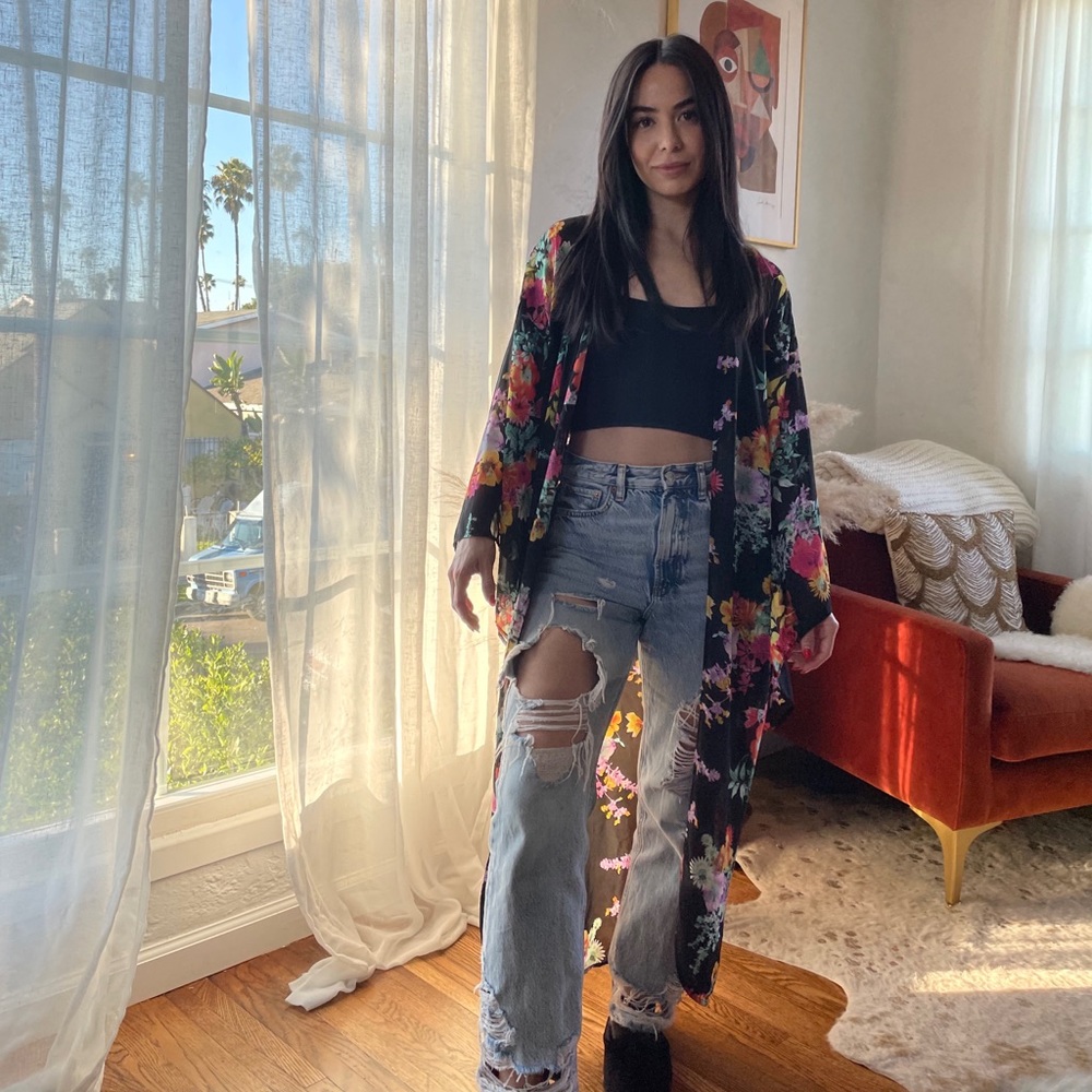 Black Floral print kimono Rehab (S/M)